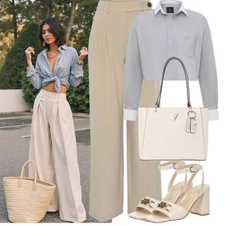Prugasto Outfit sa Siva/Svjetlosiva Bluza Veći Broj denim culture "Jarní outfit"