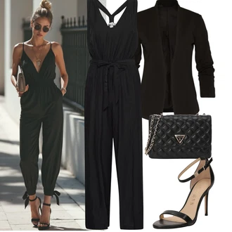 Svatovski gost Outfit sa Crna/Siva Ljetni kombinezon/Elegantni kombinezon/Kombinezon s halterima/Kombinezon širokih nogavica Ichi "Jarní outfit"