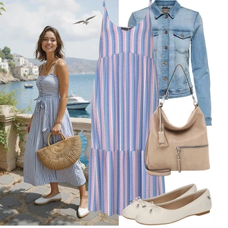 Boho Outfit s Lilové barvy/Fialová/Modrá/Šedá/Hnědá Letní Šaty/Šaty Na Ramínko/Podvazkové šaty/Plážové Šaty/Šaty na tenké ramínko/Midi Šaty/Šaty Niki Pieces "Jarní outfit"Look: Lehký, Emo, Babydoll, Boho, Italský, Mom, Příliš oblečený, Univerzitní