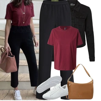 Outfit s Šedá/Krémová/Bílá Úzká Teniska/Kožené Tenisky/Nízká Teniska Puma "Jarní outfit"