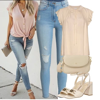 Výstřih na ramena Outfit s Béžová/Khaki/Hnědá Halenka a Tunika Tunika Lascana "Jarní outfit"