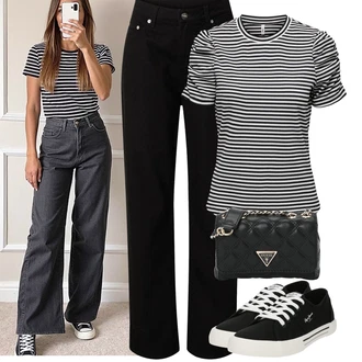 Kombinacije za zabavu Denim/Traper sa Crna Bootcut Hlača/Boyfriend Hlače/Stolarska hlača/Hlače sa Naramenicama od Somota/Samt Hlače/Hlače Visokog Struka/Hlače s Prorezom/Ravna Hlača/Hlača od Kepera rÆre by lorena rae "Jarní outfit"