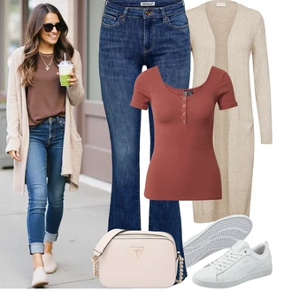 Comfort Outfit s Šedá/Krémová/Bílá Úzká Teniska/Kožené Tenisky/Nízká Teniska Puma "Jarní outfit"