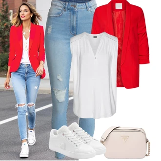 S Resicama Outfit sa Siva/Bijela/Krem/Zeleno Top Bez Rukava/Grafička majica/Muške cipele/Majica s vodopadnim izrezom Lascana "Jarní outfit"