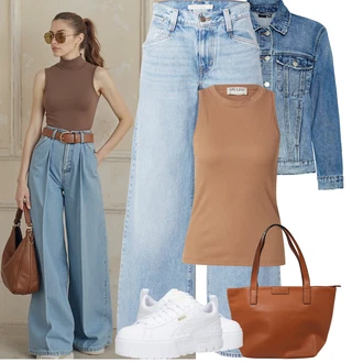 Outfit s Šedá/Bílá Teniska na platformě/Nízká Teniska Puma "Jarní outfit"