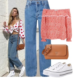 Outfit s Modrá/Světle modrá Mom Jean/Džíny Volného Střihu/Baggy Džíny/Formální Košile/Vintage džíny/Boyfriend Džínové kalhoty/High Waist Džínové Kalhoty/Dad Džíny levi's ® "Jarní outfit"