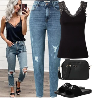 Vysoký Pas Outfit s Světle modrá/Modrá High Waist Džínové Kalhoty/Kotníková Bota/Boyfriend Džínové kalhoty/Džíny s Rozparkem/Kožené bundy/Džíny s Dírou/Girlfriend Džíny Pieces "Jarní outfit"