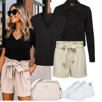 Outfit s Béžová/Khaki Košile Papírové Šortky/Lněný kraťas Only "Jarní outfit"