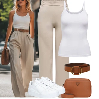 Letadlo Outfit s Bílá Nízká Teniska/Úzká teniska/Kožené tenisky/Teniska na platformě Adidas Originals "Jarní outfit"