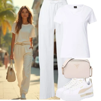 Outfit s Šedá/Bílá/Béžová Bota Nízká Teniska/Teniska na platformě Puma "Jarní outfit"