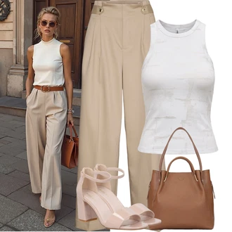 Dlouhý rukáv Outfit s Hnědá/Béžová Velká taška/Obchodní Taška/Taška/Kancelářská Taška/Brašna/Shopper taška/Sportovní Taška Přes Rameno/Taška Na Rameno Kazar "Jarní outfit"