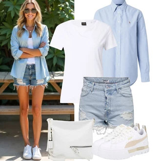 Outfity z džínu s Světle modrá/Bílá Džíny s Dírou/Vintage džíny/Kožené bundy/Džíny s Rozparkem/Navlékací džíny/Džíny Culottes Only "Jarní outfit"