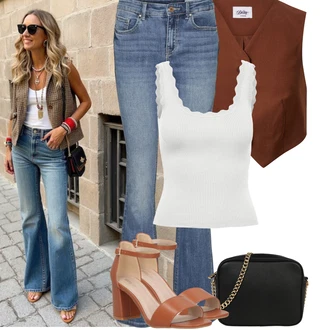 Svatovski gost Outfit sa Narandžasta/Smeđa Sandala na Petu/Sandalice s blok petom/Sandala s petom About You "Jarní outfit"