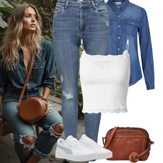 Vysoký Pas Outfit s Modrá/Světle modrá Džíny s Dírou/Push up Džín/Kotníková Bota/Dámské Džíny s Délkou 7/8/Kožená bunda/Zkrácené Džíny/Džíny s Rozparkem/High Waist Džínové Kalhoty/Kožené bundy Only "Jarní outfit"