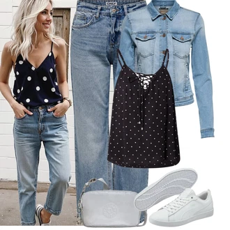 Outfit s Šedá/Krémová/Bílá Úzká Teniska/Kožené Tenisky/Nízká Teniska Puma "Jarní outfit"