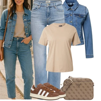 Kombinacije za zabavu Denim/Traper sa Tamnoplava/Svjetloplava/Plava Kratka Traper Jakna/Traper Jakna Pieces "Jarní outfit"