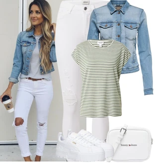 Letadlo Outfit s Šedá/Bílá Teniska na platformě/Nízká Teniska Puma "Jarní outfit"