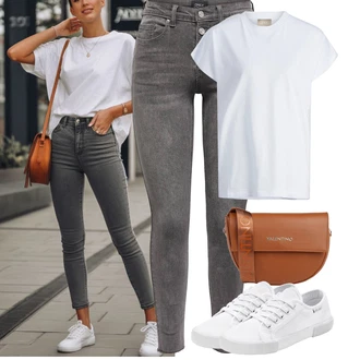 Outfit s Bílá/Krémová Jednoduchý top/Mužské běžecké boty/Neformální tričko/Fancy tričko/Funkční tričko/Dlouhá košile/Tričko nadměrné velikosti/Tričko s krátkým rukávem jjxx "Jarní outfit"