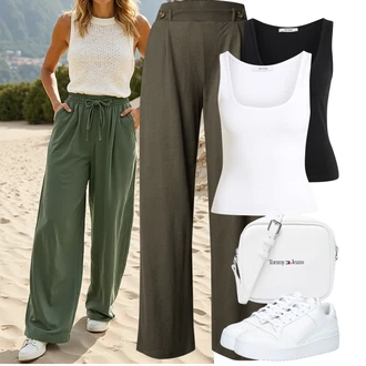 Outfit sa Bijela Niska Tenisica/Tenisica s platformom/Kožna Tenisica/Tanka Tenisica Adidas Originals "Jarní outfit"