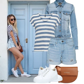 Motor Outfit sa Svjetloplava/Plava Kaput/Bluza Veći Broj Only "Jarní outfit"Look: S zakovicama, Motor, Jahanje, Raditi