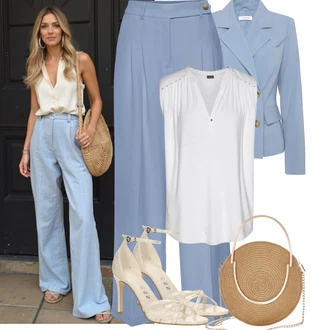 S Resicama Outfit sa Siva/Bijela/Krem/Zeleno Top Bez Rukava/Grafička majica/Muške cipele/Majica s vodopadnim izrezom Lascana "Jarní outfit"