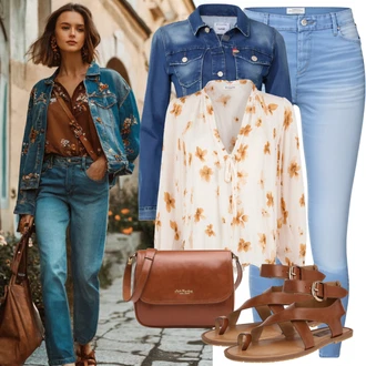Styl Outfit s Světle modrá/Modrá Kožená bunda/Push up Džín/Džíny s Dírou/Zimní bunda/Džíny s Rozparkem/High Waist Džínové Kalhoty Pieces "Krásný letní vzhled"
