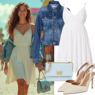 Prazničen outfit mit Bela/Črna Kvačkana Obleka/Prozorna obleka/Mrežasto oblačilo/Čipkasta obleka/Pletena Obleka/Mini obleka Desigual "Lep poletni videz"Look: Transparent, Egirl, Babydoll, Overdressed, Stari denar, Prazničen