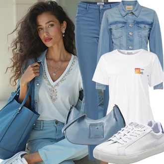 outfit mit Modra/Svetlo modra Ozke Kavbojke/Push up Kavbojke/Usnjena Jakna/Zimska jakna/Kavbojke Visokega Pasu/Odrezane Kavbojke/Usnjene Čevlje/Kavbojke na Poteg/Termodžinsi/Moška Usnjena Jakna/Gležnarji/Kavbojke z Razporkom United Colors of Benetton "Lep poletni videz"