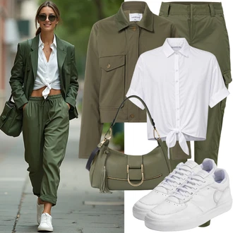 Outfity pro léto Měkké s Tmavě zelená/Khaki Cargo Kalhoty/Twillová Kalhoty/Cargo Tepláky "Letní oblečení"