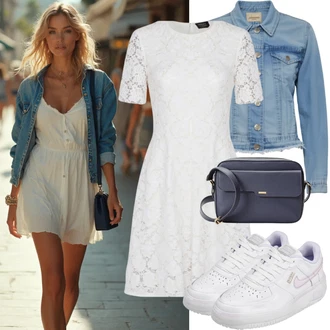 Výstřih kolem krku Outfit s Šedá/Krémová/Bílá/Hnědá Pouzdrové Šaty/Šaty S Vysokým Výstřihem/Krajkové Šaty/Mini Šaty/Šaty Bez Rukávů Only "Letní oblečení"