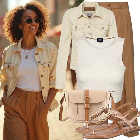 Kombinace Béžová/Khaki/Hnědá Plisovaná Kalhoty/Marlene Kalhoty/Plisovaná Kalhoty/Palazzo Kalhoty/Kalhoty s nášivkou uprostřed/Culotte Kalhoty/Mušelínové Kalhoty/Navlékací Kalhoty/Slinky Kalhoty Lascana