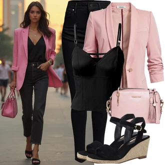 Outfit s Černá/Béžová Bota Espadrille pantofle/Espadrilka na Podpatku/Espadrille sandál/Espadrilka s klínovým podpatkem About You "Letní vzhled pro módní ženy"