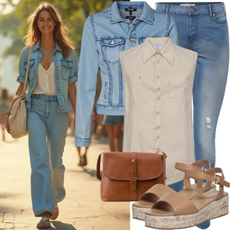 Koncer Outfit sa Svjetloplava/Plava Kratka Traper Jakna/Traper Jakna VERO MODA, Plava/Svjetloplava/Tamnoplava Kožna Jakna/Čizma do Gležnja/Traperice s Rupom/Slip-on Traperice/Traperica Niskog Struka/Traperice s Prorezom/Kožne Cipele/Traperica Niskog Struka/Push-up Traperice/Kožne jakne Only, Smeđa/Ljubičasta/Bež Kratke hlače velike veličine/Tunika/Bluza I Tunika Hailys, Pink/Smeđa/Bež Sandala na Petu/Sandalice s blok petom/Sandala s petom About You, Smeđa/Bež/Tamnocrvena Torba za rame/Torbica za telefon/Torbica/Torba preko ramena/Mala Torbica/baguette vrećica/Torba za pisma/Vrećica L.CREDI "Lijep ljetni izgled"Look: Koncer, 18. rođendan, Škola, Festival, dan na plaži, Rođendan, 40. rođendan, 60. rođendan, Majčin dan, Brvnare, Posebne prigode, Gala, 30. rođendan, Malle, Bar, Fašnik