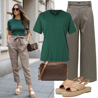 Outfit sa Bež/Smeđa/Kaki Hlače Poslovna Hlača/Flanelska Hlača/Hlača od Odijela/Hlača od Tvida/Karirane Hlače About You "Ljetna odjeća"