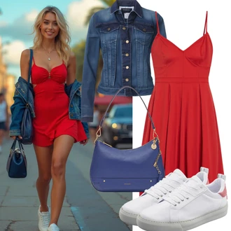 Kombinacije za ljeto Prekrasan sa Plava/Svjetloplava Traper Jakna/Kratka Traper Jakna AG Jeans "Ljetne odjeće"Look: Rap, Sveučilišna, 90-ich, cool, moderne, Prekrasan, Vintage, Western
