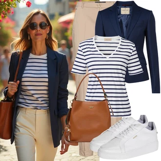 Outfit sa Bež/Smeđa/Kaki Hlače Poslovna Hlača/Flanelska Hlača/Hlača od Odijela/Hlača od Tvida/Karirane Hlače About You "Ljetni izgled za modne žene"