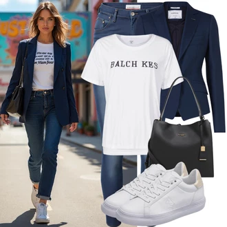 Outfit sa Tamnoplava Odijelo Tom Tailor "Ljetni izgled za svakodnevnu upotrebu"