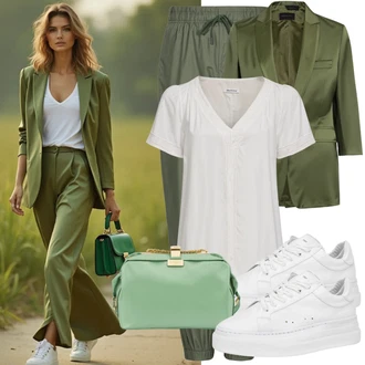Festival Outfit s Tmavě zelená/Khaki Paperbag Kalhoty/Cargo Kalhoty GAP "Mega krásné jarní outfity"Look: Bar, Koncert, Chatky, Festival, Škola