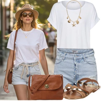 Prevelik Outfit sa Siva/Krem/Bijela Majica I Top Veći Broj/Bluza Veći Broj/Tunika Only "Ljetni look za svaki dan"Look: Običan, cool, Prevelik, Besprijekorno, klasický