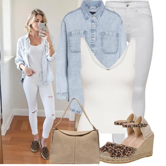 Koncer Outfit sa Siva/Bijela/Krem Skinny Hlače/Tajice s Prorezom/rupa hlača/Treggings/Traper Tajice/Jeggings/Hlače s Prorezom Only, Svjetloplava/Plava Bluza-jakna/Jakna košulja/Kratka Traper Jakna/Traper Jakna Noisy may, Krem/Bijela Majica I Top Veći Broj/Žensko donje rublje i kupaći kostimi/Kupaći Kostim Za Veću Veličinu/Bluza Veći Broj JdY "Ljetna odjeća"Look: Škola, 18. rođendan, Koncer, dan na plaži, Bazen