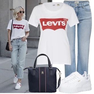 Letadlo Outfit s Šedá/Bílá Teniska na platformě/Nízká Teniska Puma "Skvělý pro volný čas"