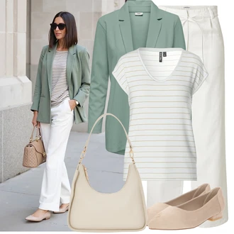 Maxi Outfit s Bílá/Khaki/Krémová Tesařská kalhoty/Bavlněná Kalhoty/Mušelínové kalhoty/Paperbag Kalhoty/Kalhoty s nášivkou uprostřed/Široká Kalhoty/Lněné Kalhoty/Tradiční Kalhoty Edited "Praktický vzhled"