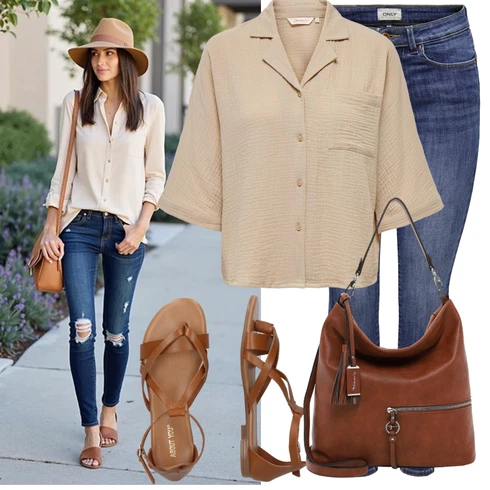 Kombinace Béžová/Khaki/Hnědá Halenka s Krátkým Rukávem/Otevřená Halenka/Manšestrová Halenka/Blůza s knoflíčkem/Lněná Halenka/Oversize Halenka/Tunikové Tričko/Halenka S 3/4 Rukávem Only