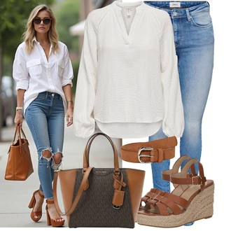 Výstřih na ramena Outfit s Krémová/Khaki/Šedá/Bílá/Světle zelená/Béžová Lněná Halenka/Dětská hračka/Carmen Blůza/Oversize Muselínová Blůza Only "Hezký letní vzhled"
