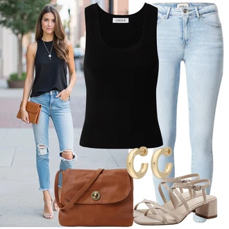 Outfit sa Smeđa/Kaki/Ljubičasta/Bež Sandalice s blok petom/Sandala s petom/Sandala s Remenčićem/Ljetna Cipela/cipela s remenom/Sandala s T Remenom Tamaris "Odličan za slobodno vrijeme"