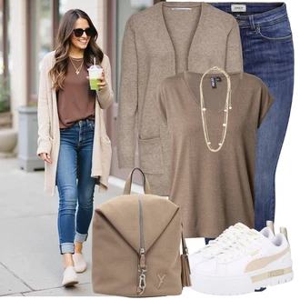 Outfit s Šedá/Bílá/Béžová Nízká Teniska/Teniska na platformě Puma "Módní outfit pro volný čas"