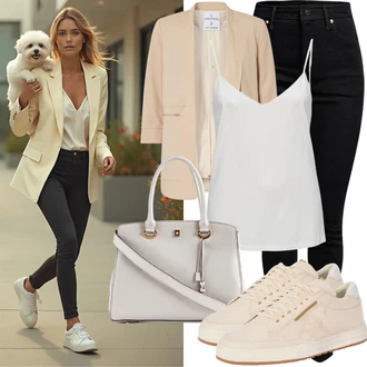 Outfit s Šedá/Bílá/Béžová Nízká Teniska/Teniska na platformě Puma "Módní jarní outfit"