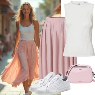 Outfit sa Bijela/Bež/Krem/Plava/Kaki Vintage Tenisica/Skate cipela/Tanka Tenisica/Niska Tenisica/Rupičasta Tenisica/Ljetna Tenisica/Kožna Tenisica Nike Sportswear "Modni ljetni izgled"