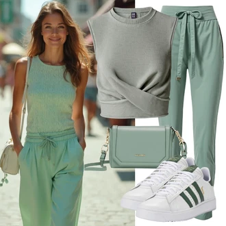Outfit sa Bijela/Bež/Krem/Plava/Kaki Vintage Tenisica/Skate cipela/Tanka Tenisica/Niska Tenisica/Rupičasta Tenisica/Ljetna Tenisica/Kožna Tenisica Nike Sportswear "Modni ljetni izgled"