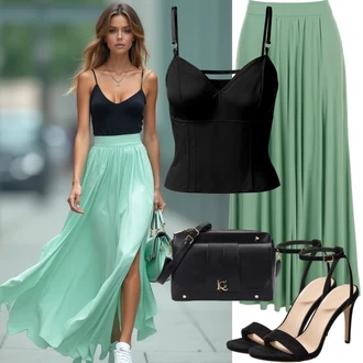 Outfit sa Zeleno/Tirkizna Maksi Suknja/Svečana Maksi Suknja/Ciganska Suknja/Duga Suknja/Barok Suknja/Suknja s printom/Vintage maxi Suknja/Talijanska Suknja Izia "Modni ljetni izgled"